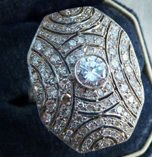 fig 1. Big beautiful platinum art deco 2.27ct diamond cluster boule vintage antique ring