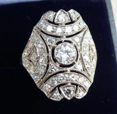 fig 1. Gorgeous platinum art deco 1.88ct Diamond cluster vintage antique ring