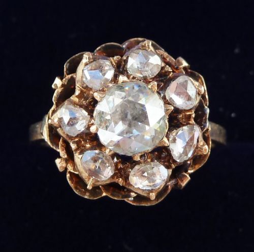 Beautiful Early Victorian 12ct Rose Gold Diamond Cluster Vintage Antique Ring Not 18ct