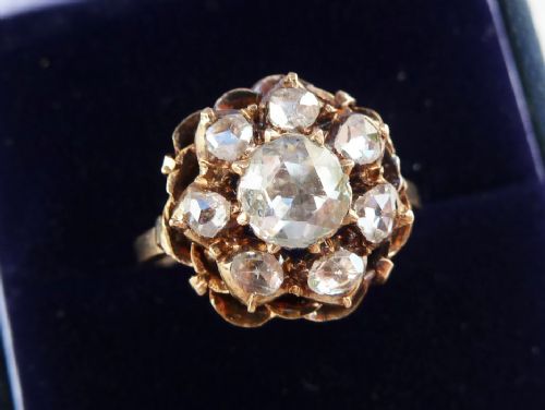 fig 2. Beautiful early victorian 12ct rose gold diamond cluster vintage antique ring not 18ct