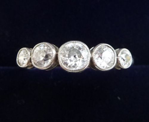 Beautiful Art Deco Platinum 0.69ct Diamond Vintage Antique Five Stone Ring