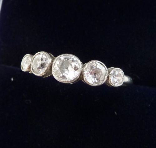 fig 1. Beautiful art deco platinum 0.69ct diamond vintage antique five stone ring