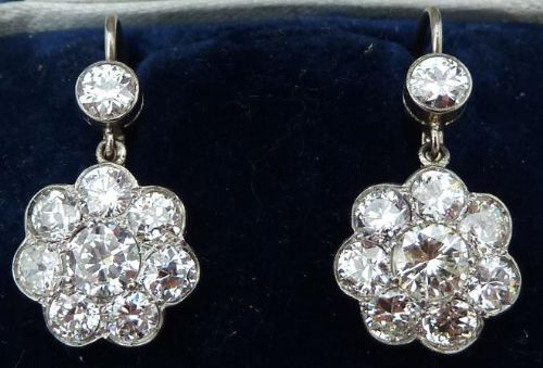 Stunning 18ct & Platinum Art Deco 4.30ct Diamond Diamond Daisy Vintage Antique Cluster Earrings