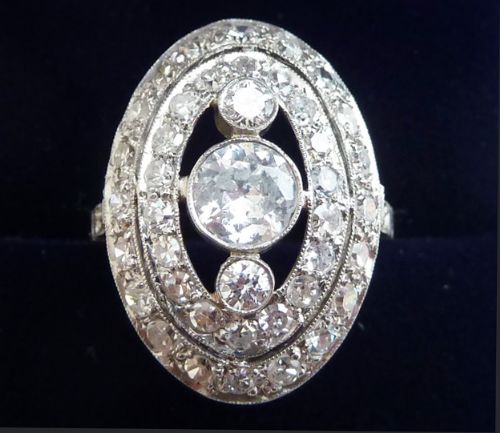 Beautiful Art Deco Platinum 1.51ct Diamond Vintage Antique Cluster Ring