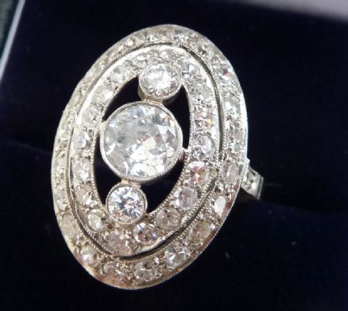 fig 1. Beautiful art deco platinum 1.51ct diamond vintage antique cluster ring