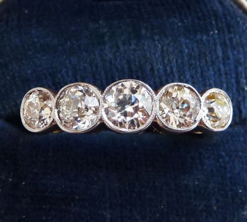 Gorgeous 18ct Gold and Platinum Art Deco 1.56ct Diamond Vintage Antique Five Stone Ring
