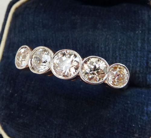 fig 1. Gorgeous 18ct gold and platinum art deco 1.56ct diamond vintage antique five stone ring