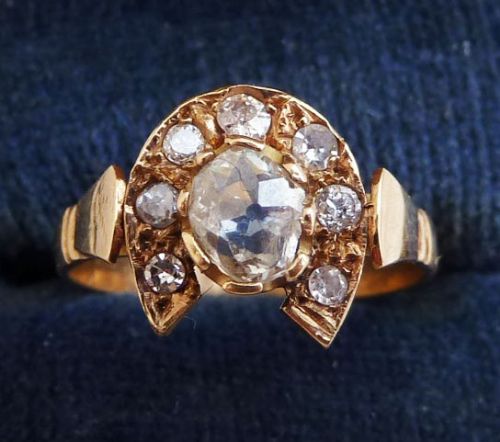 Beautiful Victorian 18ct 18k Gold Rose Cut Diamond Lucky Horse Shoe Pinky Vintage Antique Ring