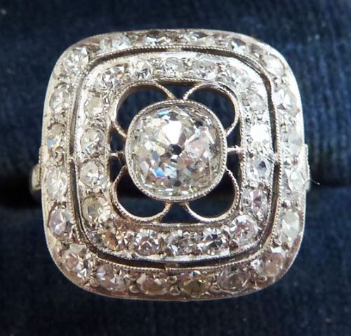 Stunning Platinum Art Deco 1.58ct Diamond Cluster Vintage Antique Ring