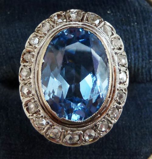 Beautiful Art Deco 18ct 18k Gold 7.50 Oval Cut Topaz and Rose Diamond Cluster Vintage Antique Ring
