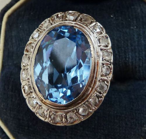 fig 1. Beautiful art deco 18ct 18k gold 7.50 oval cut topaz and rose diamond cluster vintage antique ring