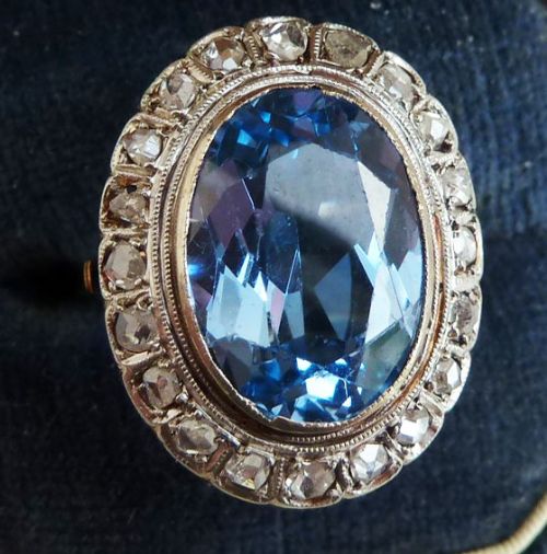fig 2. Beautiful art deco 18ct 18k gold 7.50 oval cut topaz and rose diamond cluster vintage antique ring