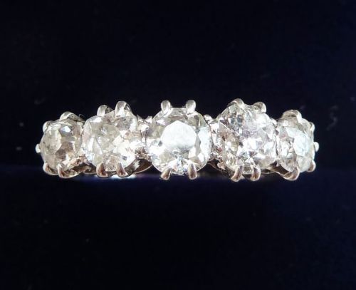 Stunning Art Deco Platinum 1.39ct Diamond Five Stone Vintage Antique Ring