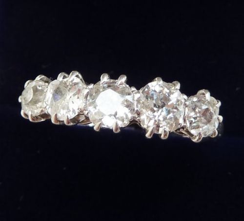 fig 1. Stunning art deco platinum 1.39ct diamond five stone vintage antique ring