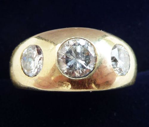 Stunning Art Deco 15ct 15k Gold 1.25ct Diamond Three Stone Trilogy Gypsy Vintage Antique Ring