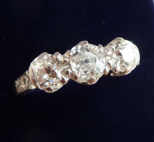 fig 1. Stunning art deco 18ct 18k gold and platinum 1.10ct diamond trilogy three stone vintage antique ring