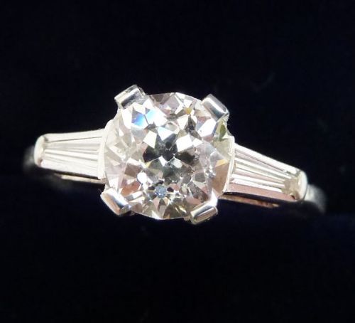 fig 1. Gorgeous art deco platinum 1.50ct old cut diamond solitaire engagement vintage antique ring