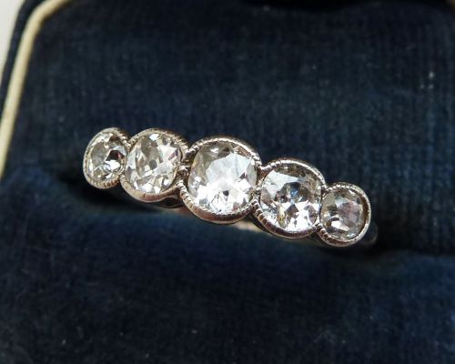 fig 1. Stunning art deco 18ct 18k white gold 0.70ct diamond five stone vintage antique ring