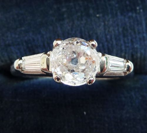 Stunning Art Deco Platinum Old Cut and Baguette Diamond Vintage Antique Trilogy Ring