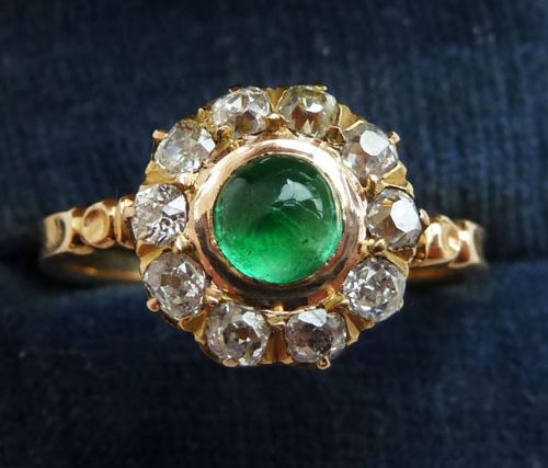 Superb Victorian 18ct 18k Gold 0.75ct Emerald and Diamond Vintage Antique Cluster Ring