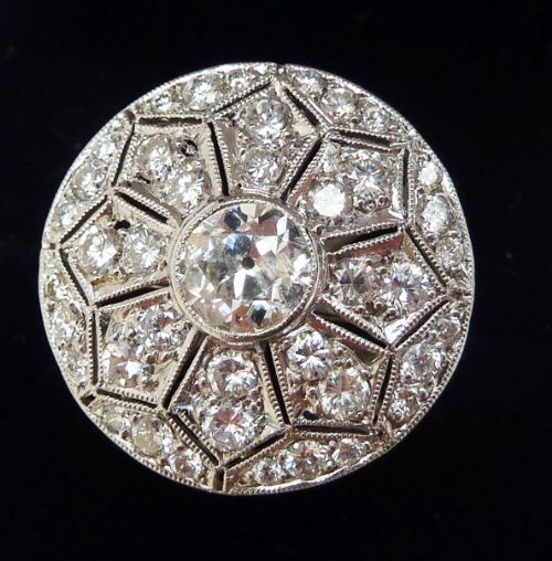 fig 1. Stunning art deco platinum 2ct diamond flower cluster vintage antique ring