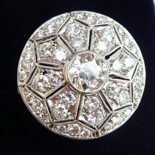 fig 2. Stunning art deco platinum 2ct diamond flower cluster vintage antique ring