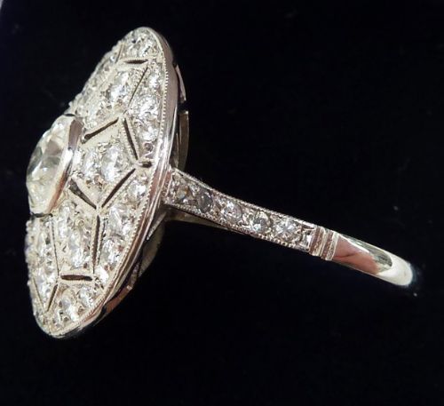 fig 3. Stunning art deco platinum 2ct diamond flower cluster vintage antique ring
