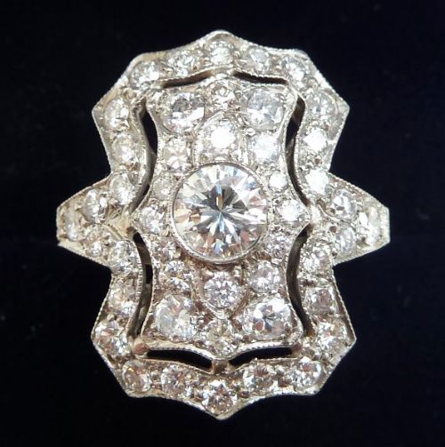 Stunning Art Deco Platinum 2ct Diamond Cluster Vintage Antique Ring