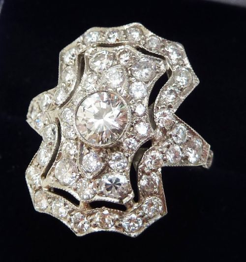 fig 1. Stunning art deco platinum 2ct diamond cluster vintage antique ring
