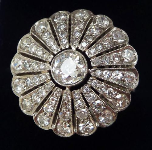 fig 1. Gorgeous art deco 2.15ct diamond platinum cluster vintage antique flower ring