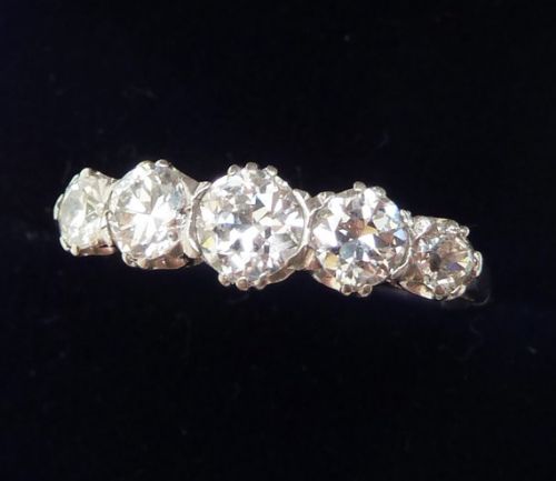 fig 1. Beautiful 18ct white gold art deco 0.95ct diamond five stone vintage antique ring