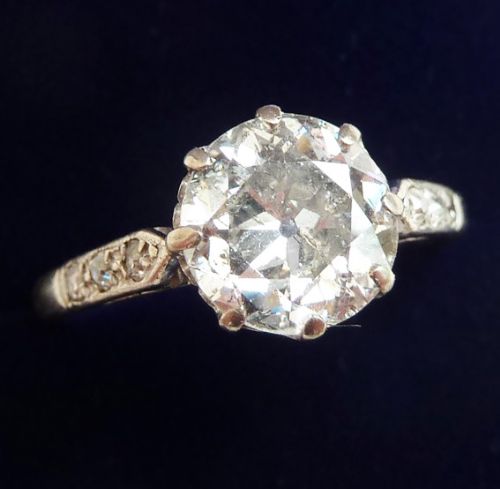fig 1. Stunning 18ct white gold art deco 2.62ct diamond solitaire engagement vintage antique ring