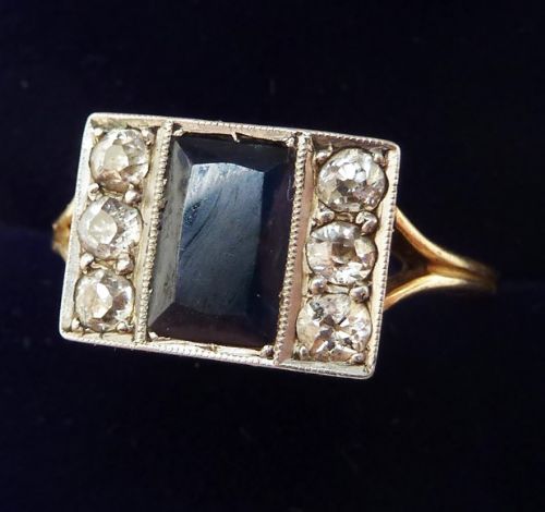 fig 1. Gorgeous art deco 18ct and white gold 1.25ct sapphire and diamond vintage antique ring