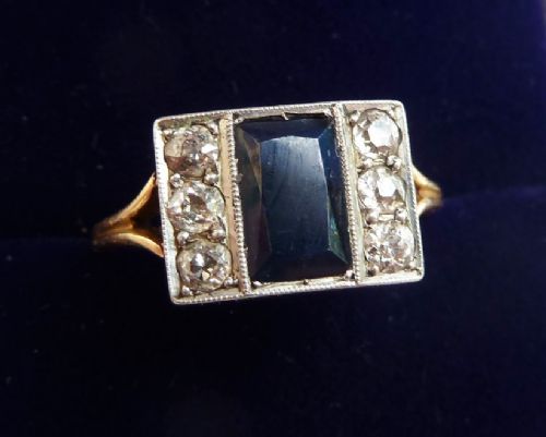 fig 2. Gorgeous art deco 18ct and white gold 1.25ct sapphire and diamond vintage antique ring