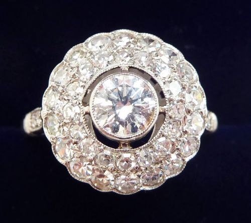 Stunning Art Deco Platinum 1.20ct Diamond Cluster Vintage Antique Ring