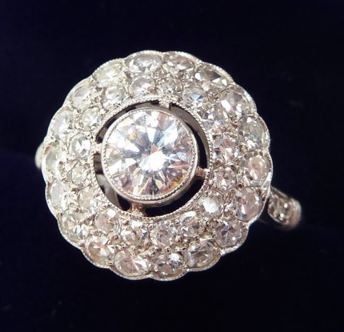 fig 1. Stunning art deco platinum 1.20ct Diamond cluster vintage antique ring