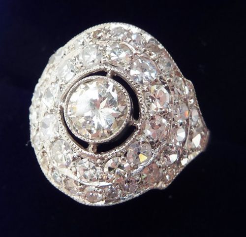 fig 1. Gorgeous art deco platinum 1.95ct Diamond vintage antique cluster ring