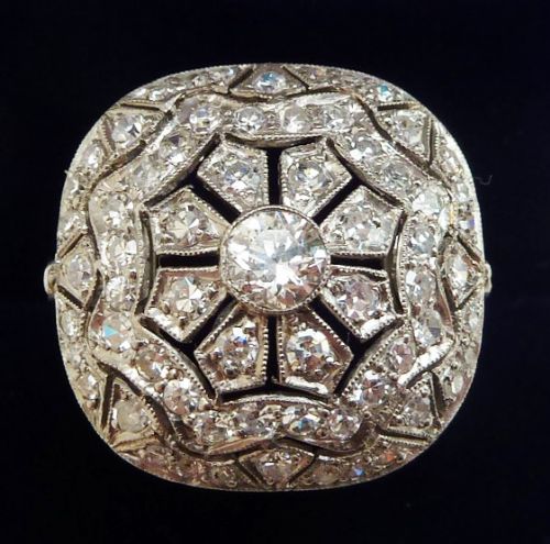 Big Beautiful Platinum Art Deco 1.61ct Diamond Flower Cluster Boule Vintage Antique Ring