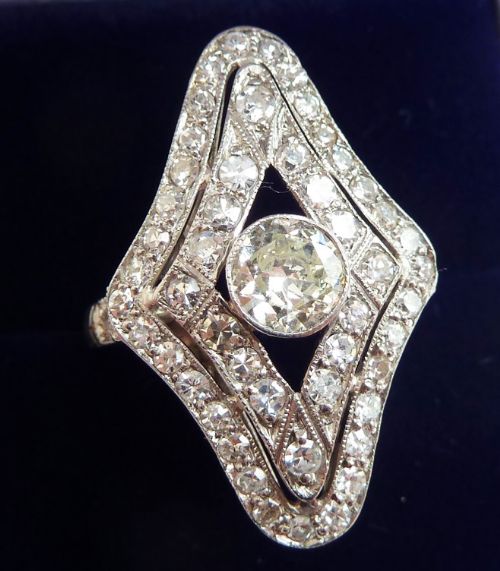 fig 2. Stunning platinum art deco 1.63ct Diamond cluster marquise vintage antique ring
