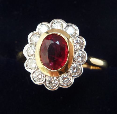 fig 1. Gorgeous art deco 18ct and white gold 0.80ct ruby and diamond vintage antique cluster ring