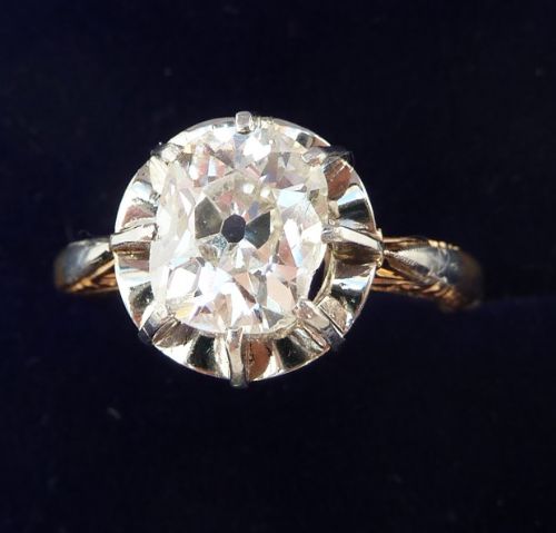 fig 1. Superb art deco 18ct and white gold 1.60ct cushion cut diamond solitaire vintage antique ring