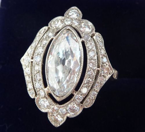 fig 2. Stunning platinum art deco marquise 2.50ct diamond vintage antique ring