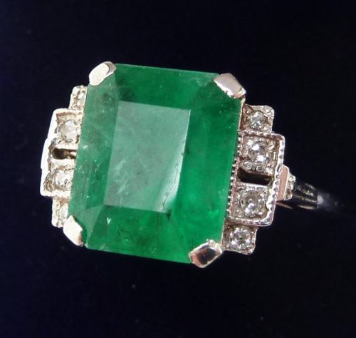 fig 1. Gorgeous art deco 18ct white gold 4.25ct emerald and diamond vintage antique ring