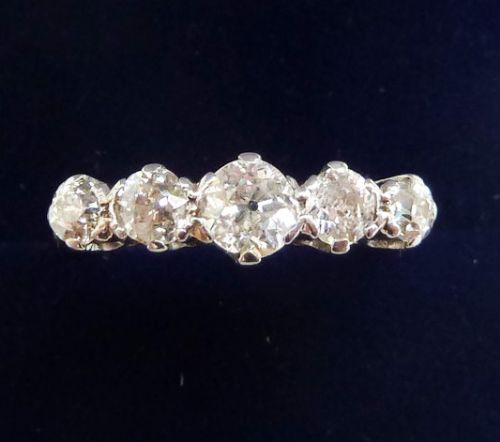 Beautiful Art Deco 18ct 18k Gold and Platinum 0.80ct Diamond Five Stone Vintage Antique Ring