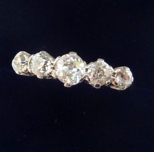 fig 1. Beautiful art deco 18ct 18k gold and platinum 0.80ct diamond five stone vintage antique ring
