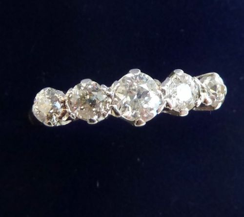 fig 2. Beautiful art deco 18ct 18k gold and platinum 0.80ct diamond five stone vintage antique ring