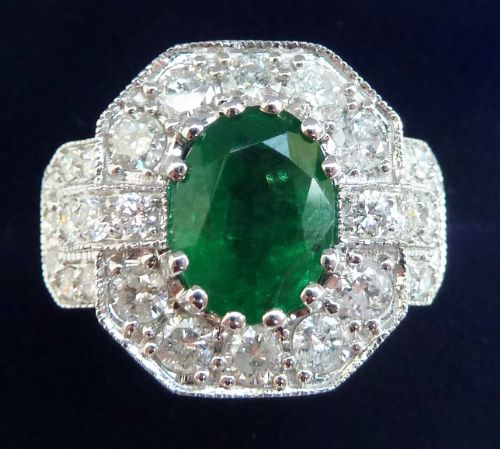 Stunning Platinum Art Deco 2.25ct Emerald and 1.96ct Diamond Cluster Vintage Antique Ring