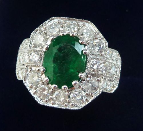 fig 1. Stunning platinum art deco 2.25ct emerald and 1.96ct diamond cluster vintage antique ring