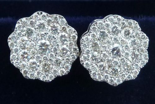 Beautiful Art Deco 18ct 18k White Gold 1ct Diamond Cluster Stud Antique Earrings
