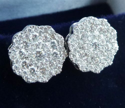fig 1. Beautiful art deco 18ct 18k white gold 1ct diamond cluster stud antique earrings
